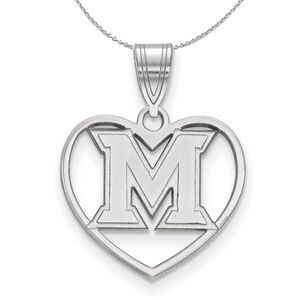 Sterling Silver Miami U Initial M Heart Pendant Necklace - 24 Inch